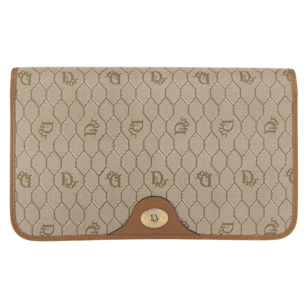 Christian Dior Vintage Honeycomb Chain Canvas Beige Canvas Shoulder Bag Bag (Pre-Owned)