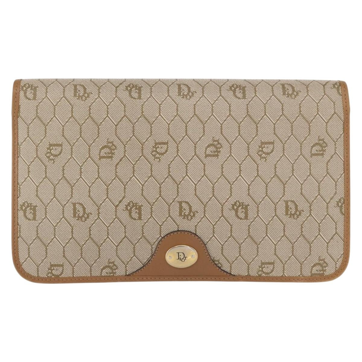 Christian Dior Vintage Honeycomb Chain Canvas Beige Canvas Shoulder Bag Bag (Pre-Owned)