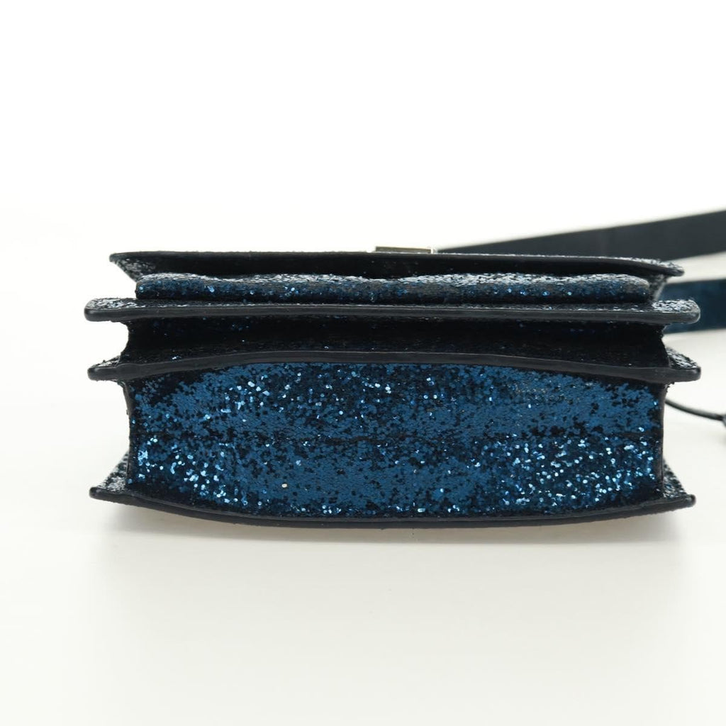 Saint Laurent Sunset Satchel Glitter Blue Leather Shoulder Bag Bag (Pre-Owned)