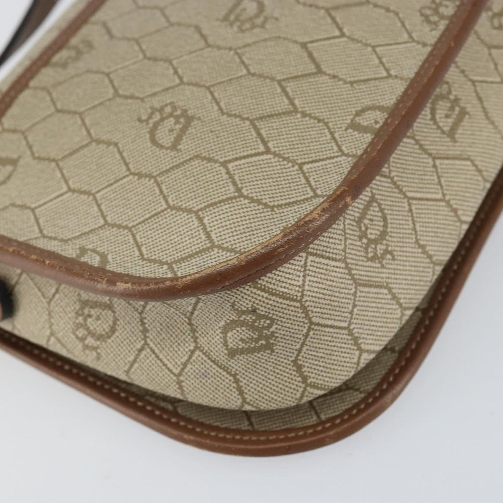 Christian Dior Vintage Honeycomb Flap Crossbody Bag Coated Canvas Beige Canvas Shoulder Bag Bag (Pre-Owned)