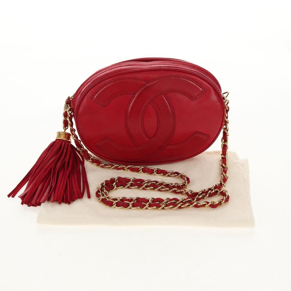 Chanel Vintage Oval Cc Tassel Crossbody Bag Leather Red Leather Shoulder Bag Bag