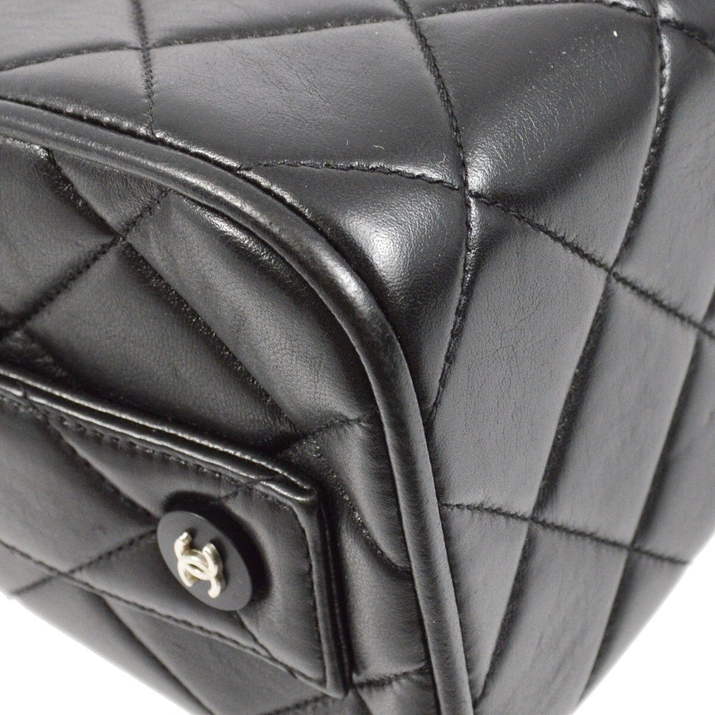 Chanel Vintage Metal Box Bag Quilted Lambskin Black Leather Handbag