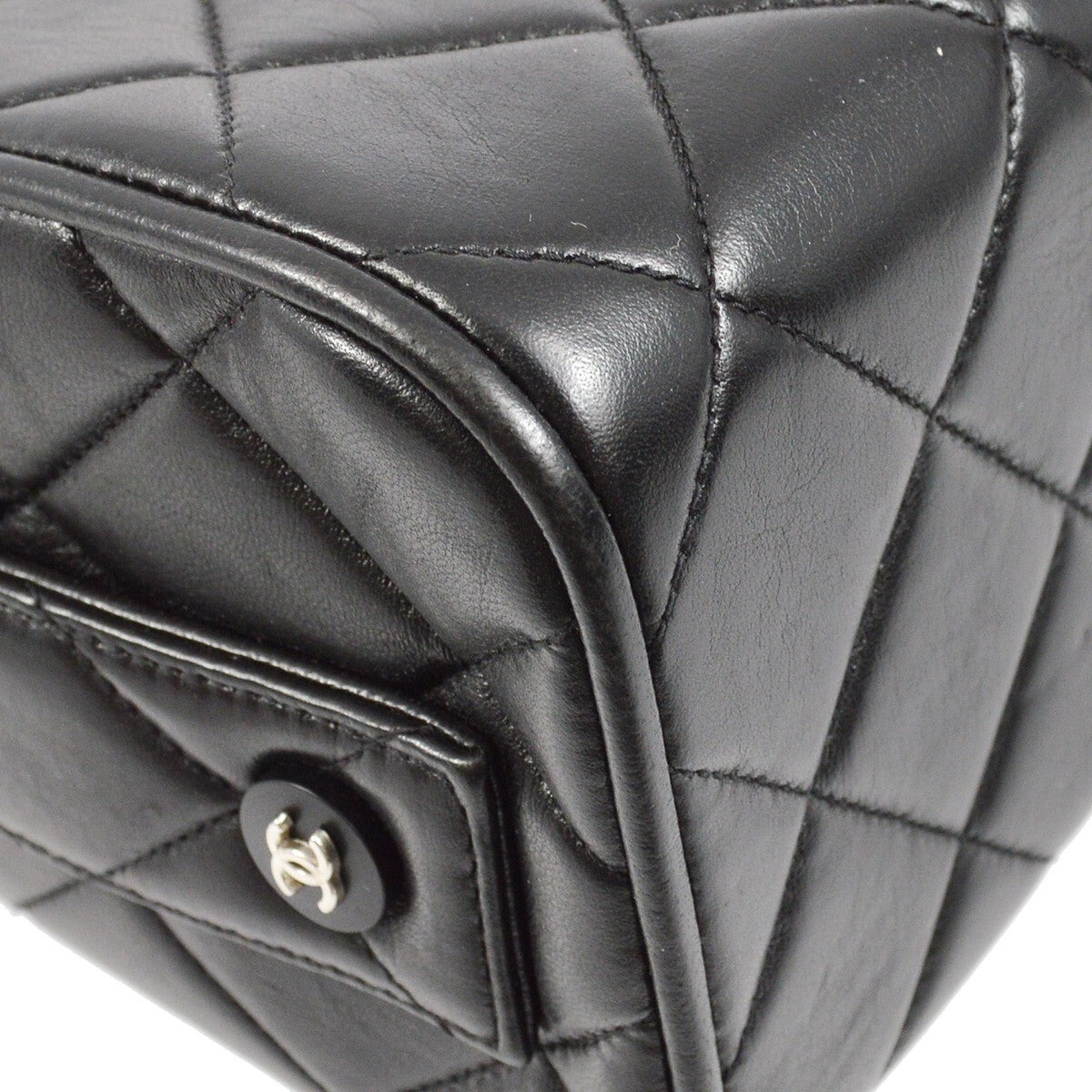 Chanel Vintage Metal Box Bag Quilted Lambskin Black Leather Handbag