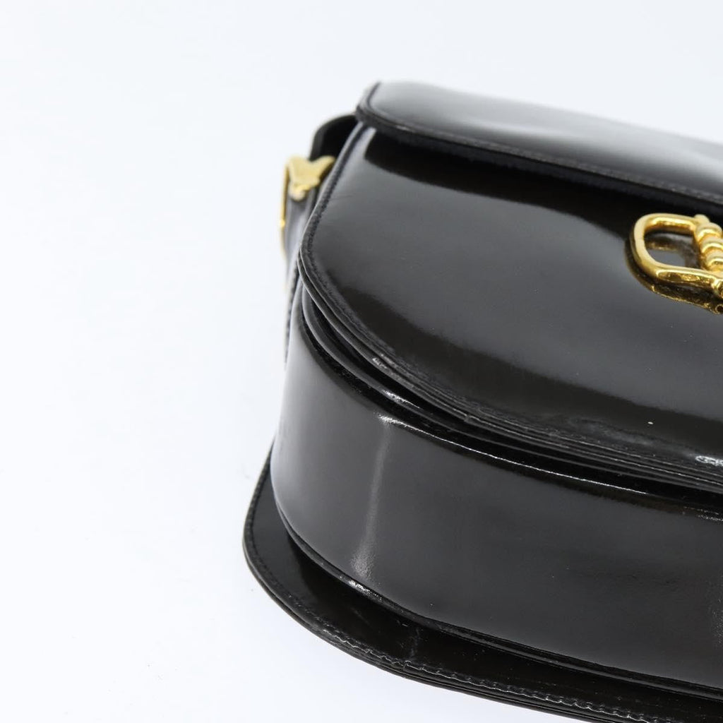 Celine Vintage Carriage Flap Clutch Leather Black Patent_Leather Shoulder Bag Bag