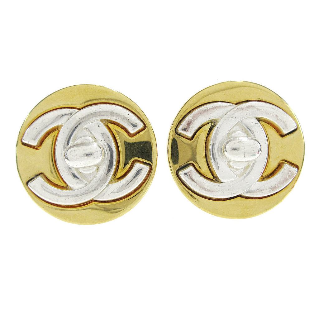 Chanel Round Cc Turnlock Clip-On Earrings Metal Gold Gold_Plated Earrings Jewelry
