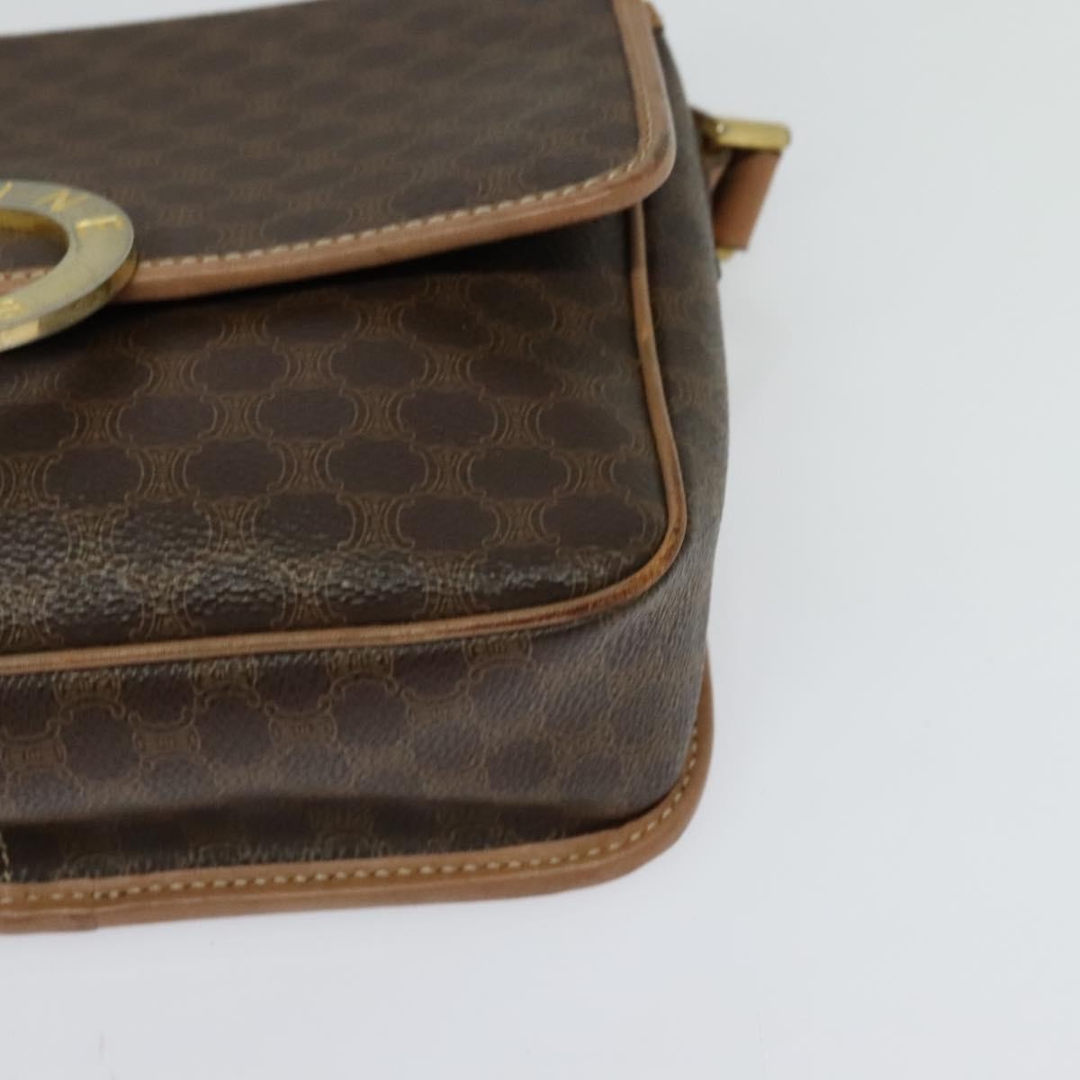 Celine Vintage Macadam Circle Logo Shoulder Bag Canvas And Leather Brown Canvas Shoulder Bag Bag