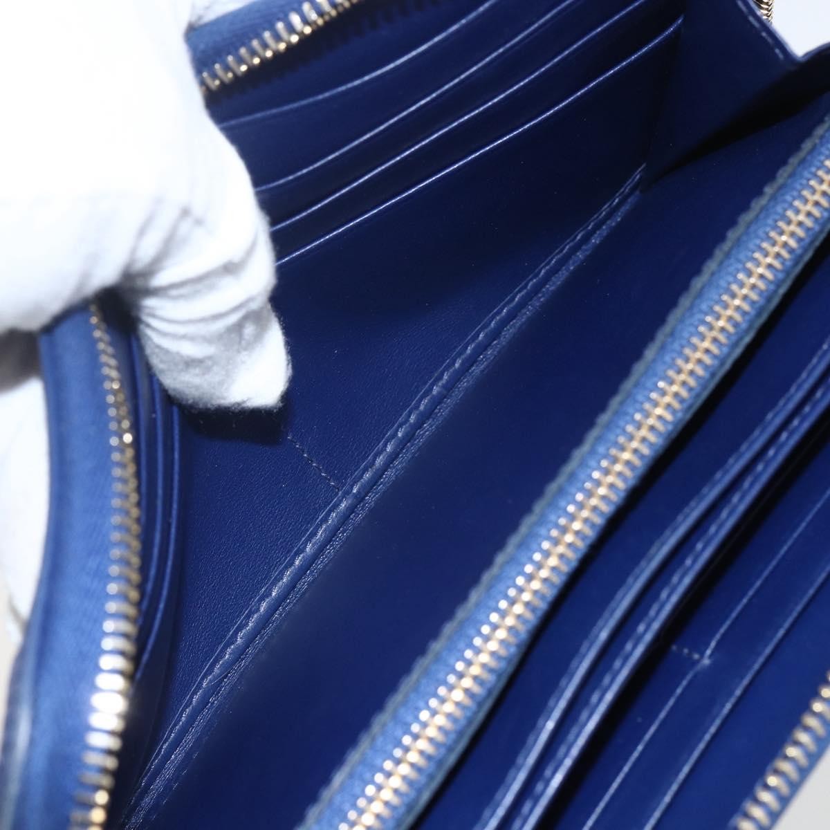 Prada Zip Around Organizer Wallet Saffiano Leather With Applique Blue Leather Wallets Accessory