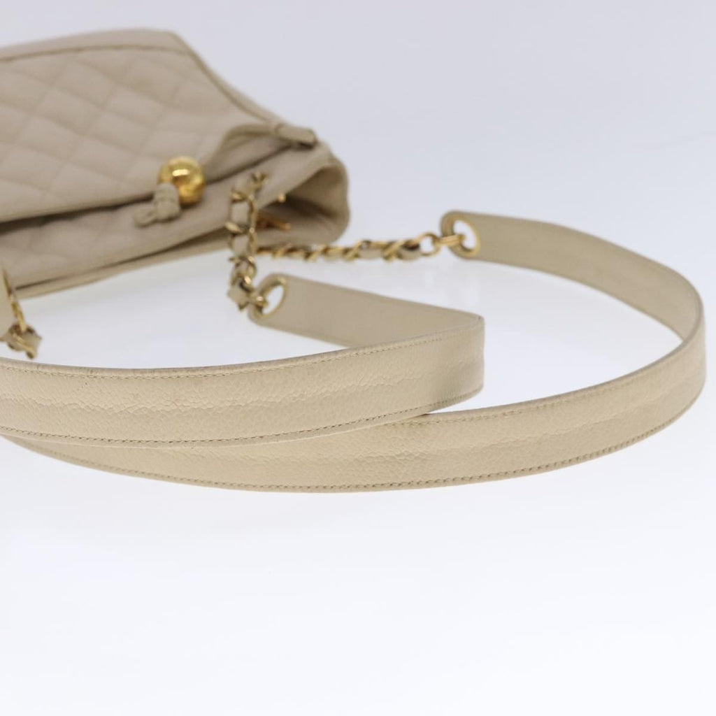 Chanel Vintage Slit Pocket Shoulder Bag Quilted Caviar Beige Leather Shoulder Bag Bag