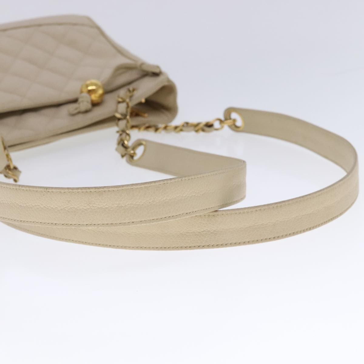 Chanel Vintage Slit Pocket Shoulder Bag Quilted Caviar Beige Leather Shoulder Bag Bag