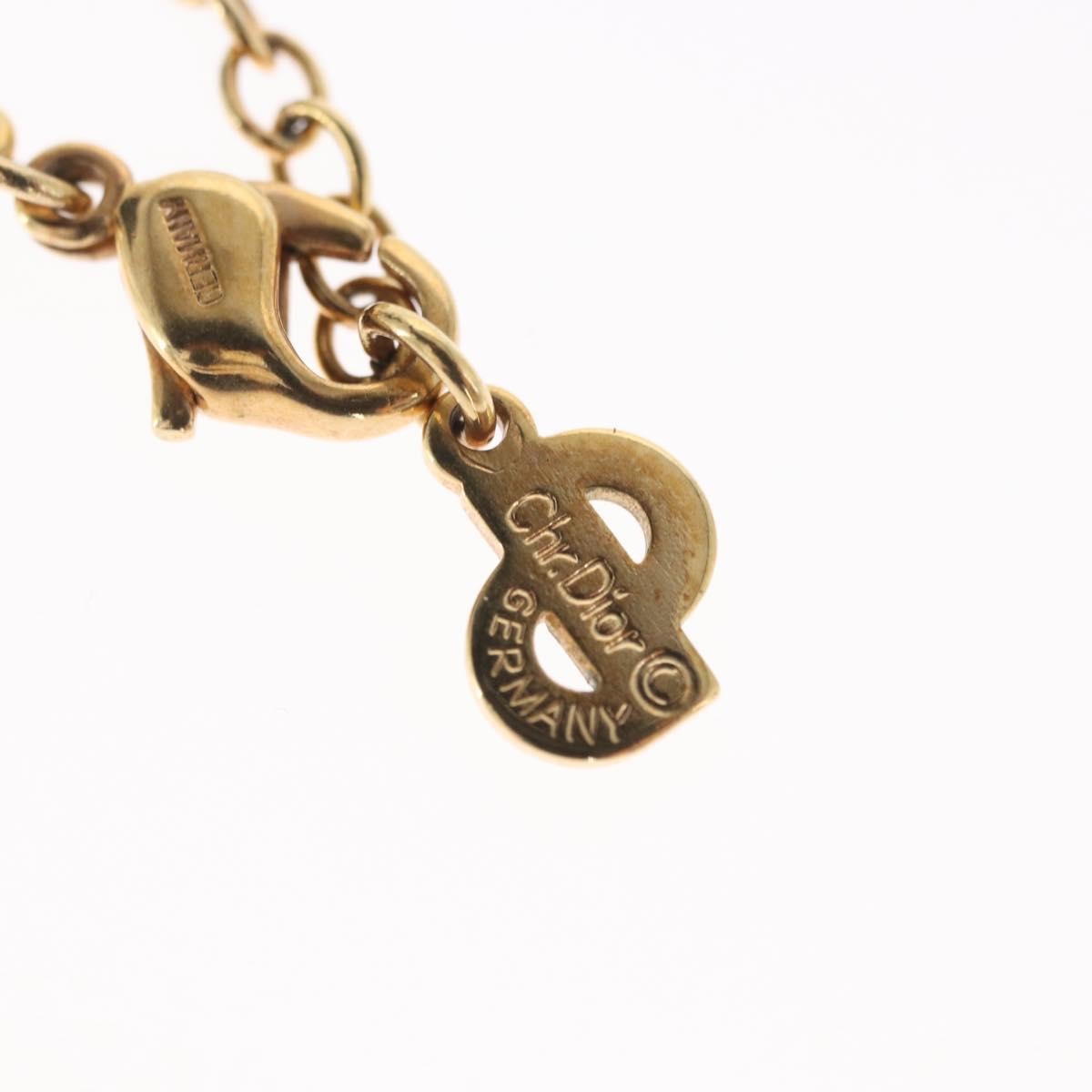 Christian Dior Vintage Logo Round Pendant Necklace Metal And Crystals Gold Metal Necklace Jewelry (Pre-Owned)