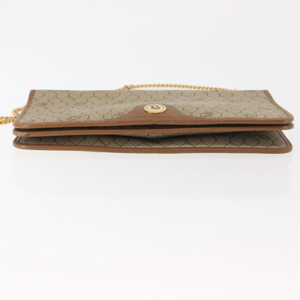 Christian Dior Vintage Honeycomb Chain Canvas Beige Canvas Shoulder Bag Bag (Pre-Owned)