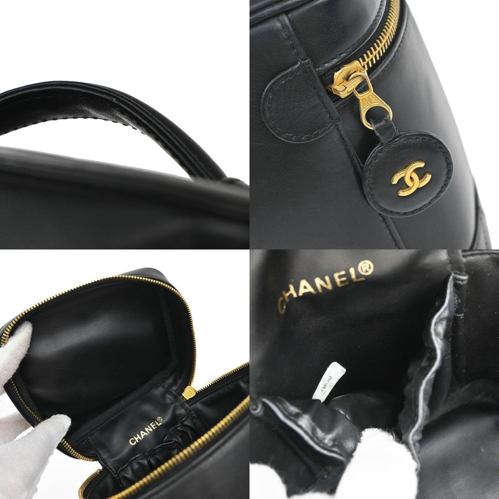 Chanel Vintage Cosmetic Case Quilted Lambskin Black Leather Handbag