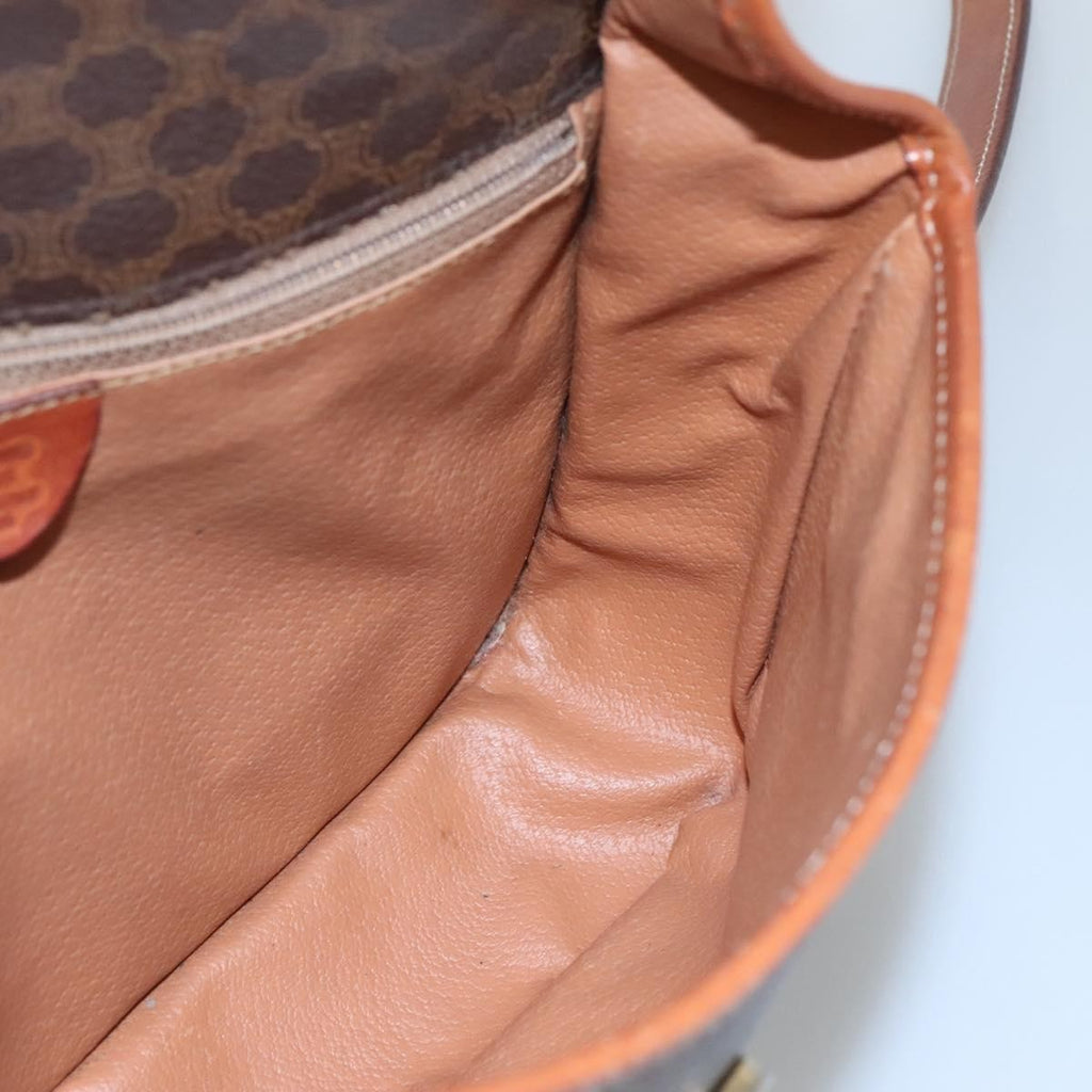 Celine Vintage Macadam Circle Logo Shoulder Bag Canvas And Leather Brown Canvas Shoulder Bag Bag