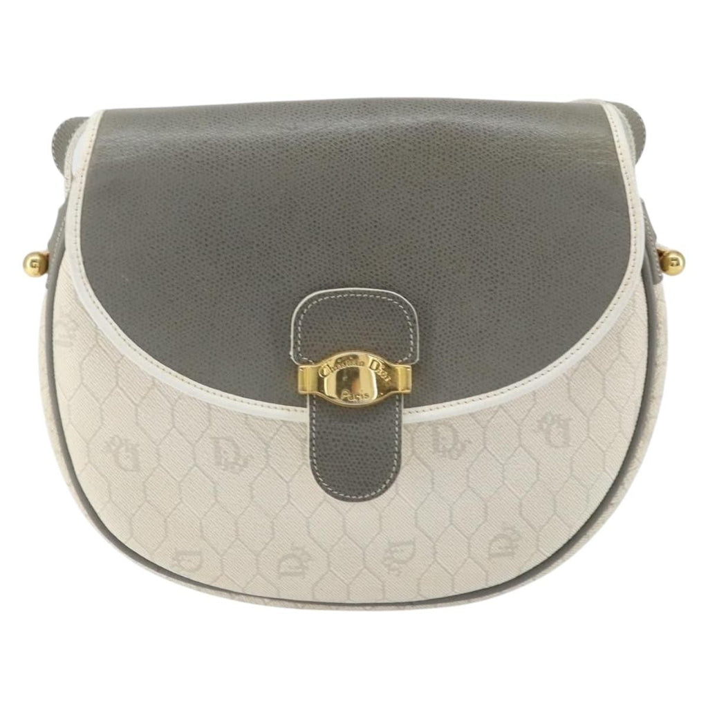 Christian Dior Vintage Honeycomb Flap Crossbody Bag Canvas And Leather White Canvas Shoulder Bag Bag (Pre-Owned)
