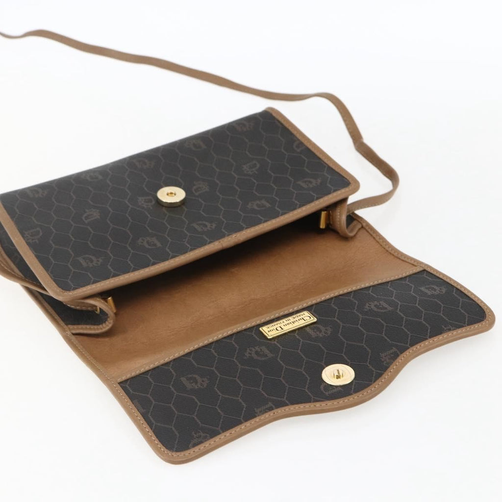 Christian Dior Vintage Honeycomb Flap Crossbody Bag Canvas And Leather Black Canvas Shoulder Bag Bag (Pre-Owned)