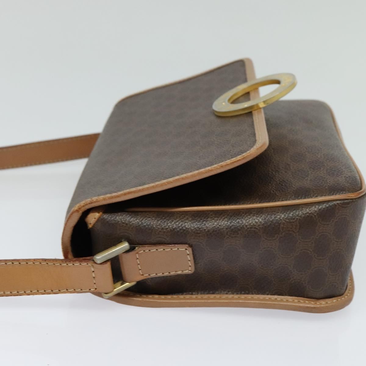 Celine Vintage Macadam Circle Logo Shoulder Bag Canvas And Leather Brown Canvas Shoulder Bag Bag