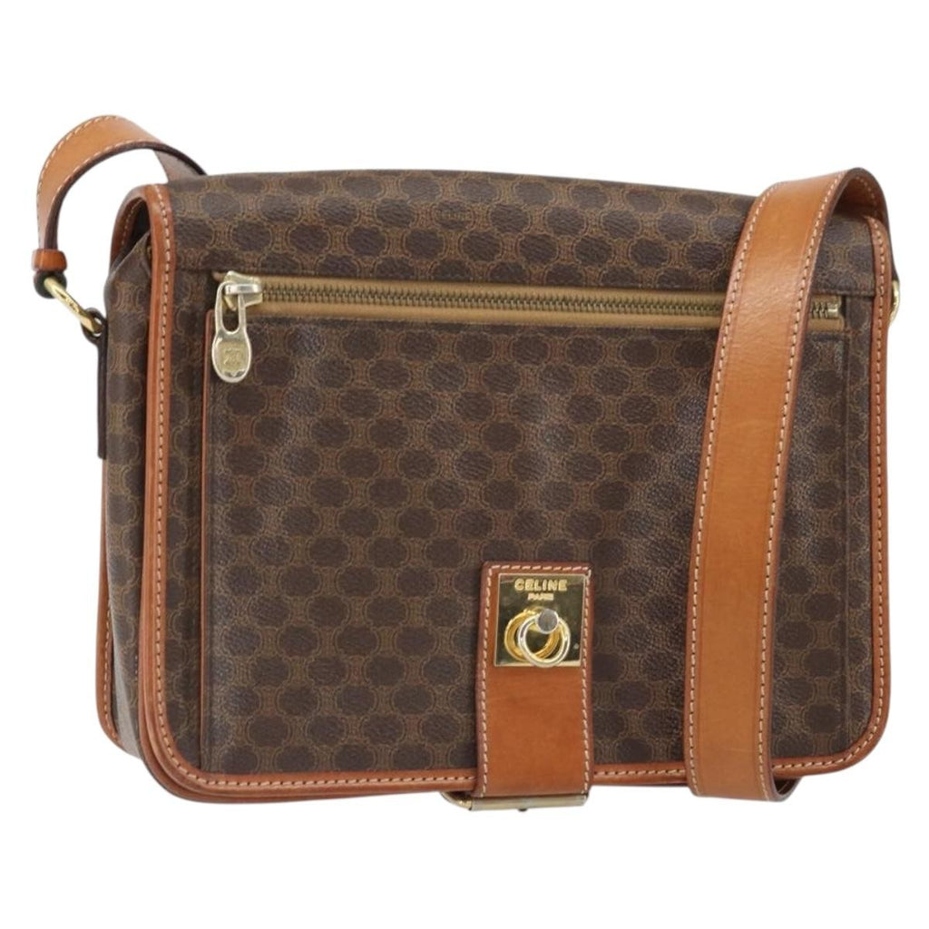 Celine Vintage Macadam Shoulder Bag Canvas And Leather Brown Canvas Shoulder Bag Bag