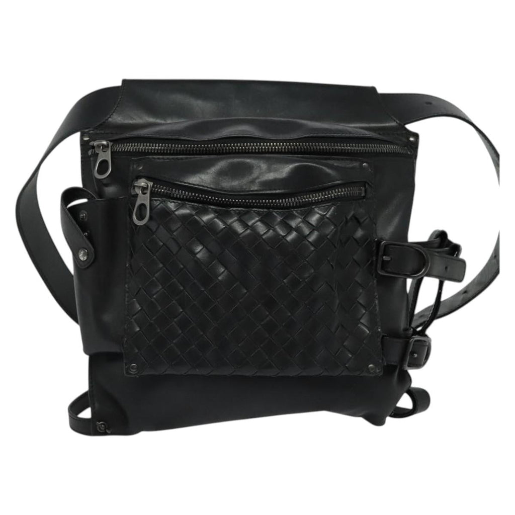 Bottega Veneta Utility Waist Bag Leather With Intrecciato Black Leather Shoulder Bag Bag
