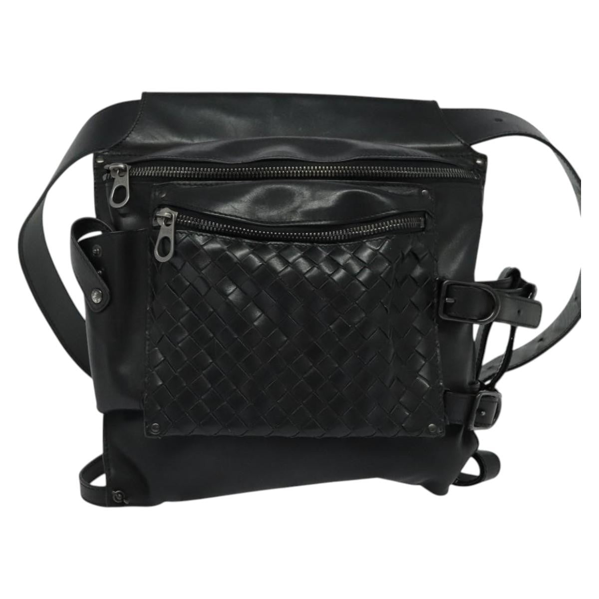 Bottega Veneta Utility Waist Bag Leather With Intrecciato Black Leather Shoulder Bag Bag