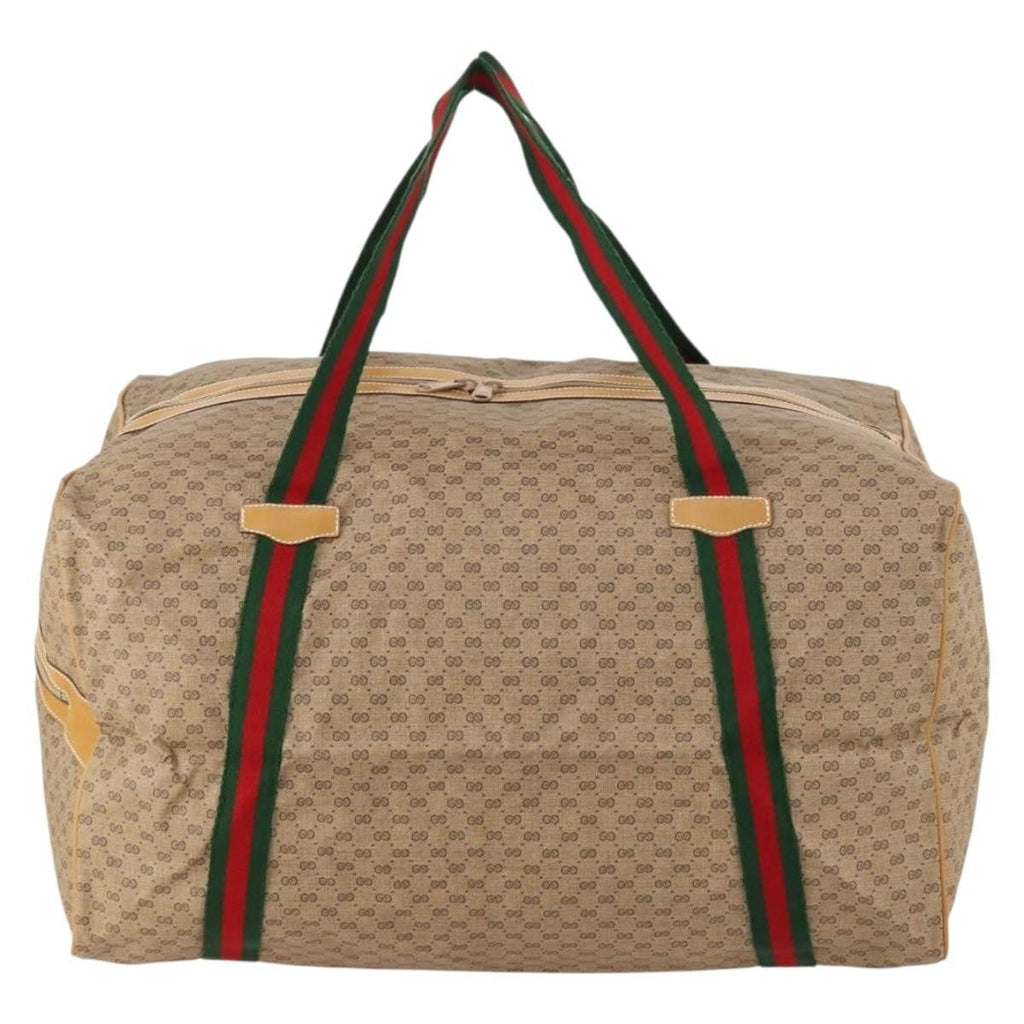 Gucci Web Trim Weekend Duffle Bag Gg Coated Canvas Beige Canvas Travel Bag Bag (Pre-Owned)