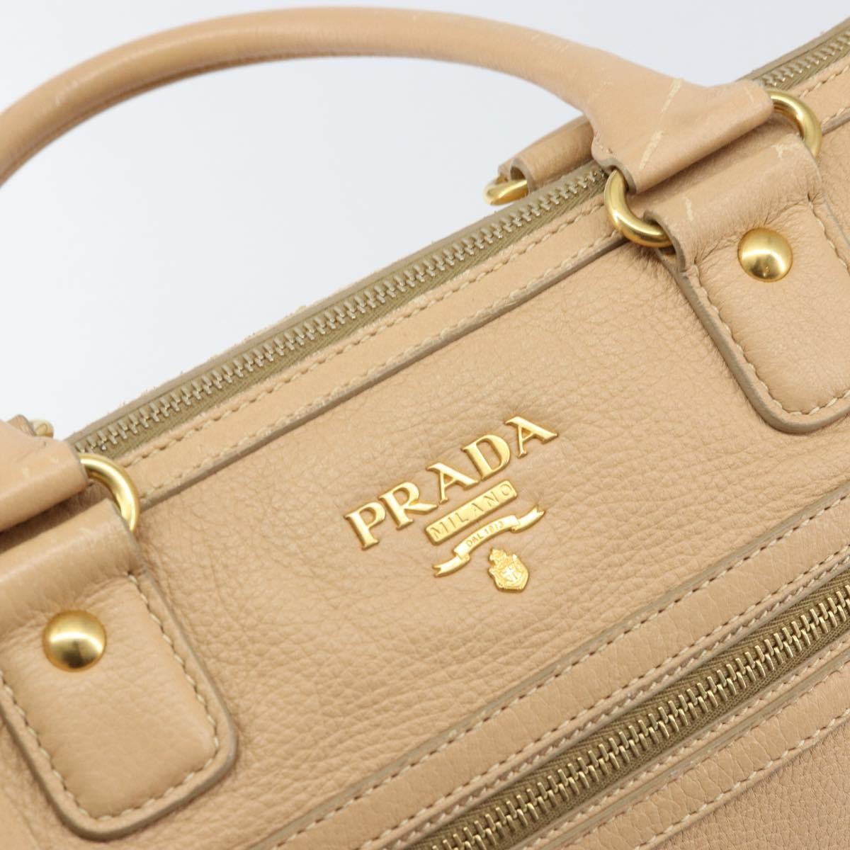 Prada Front Zip Convertible Satchel Cervo Leather Beige Leather Handbag
