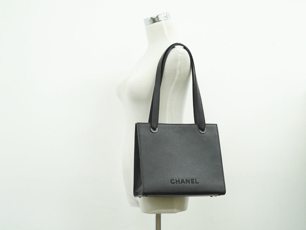 Chanel Vintage Logo Tote Leather Black Leather Tote Bag Bag