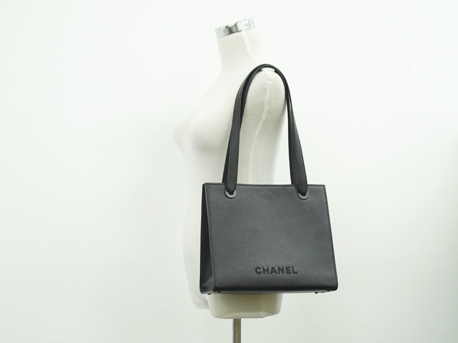 Chanel Vintage Logo Tote Leather Black Leather Tote Bag Bag