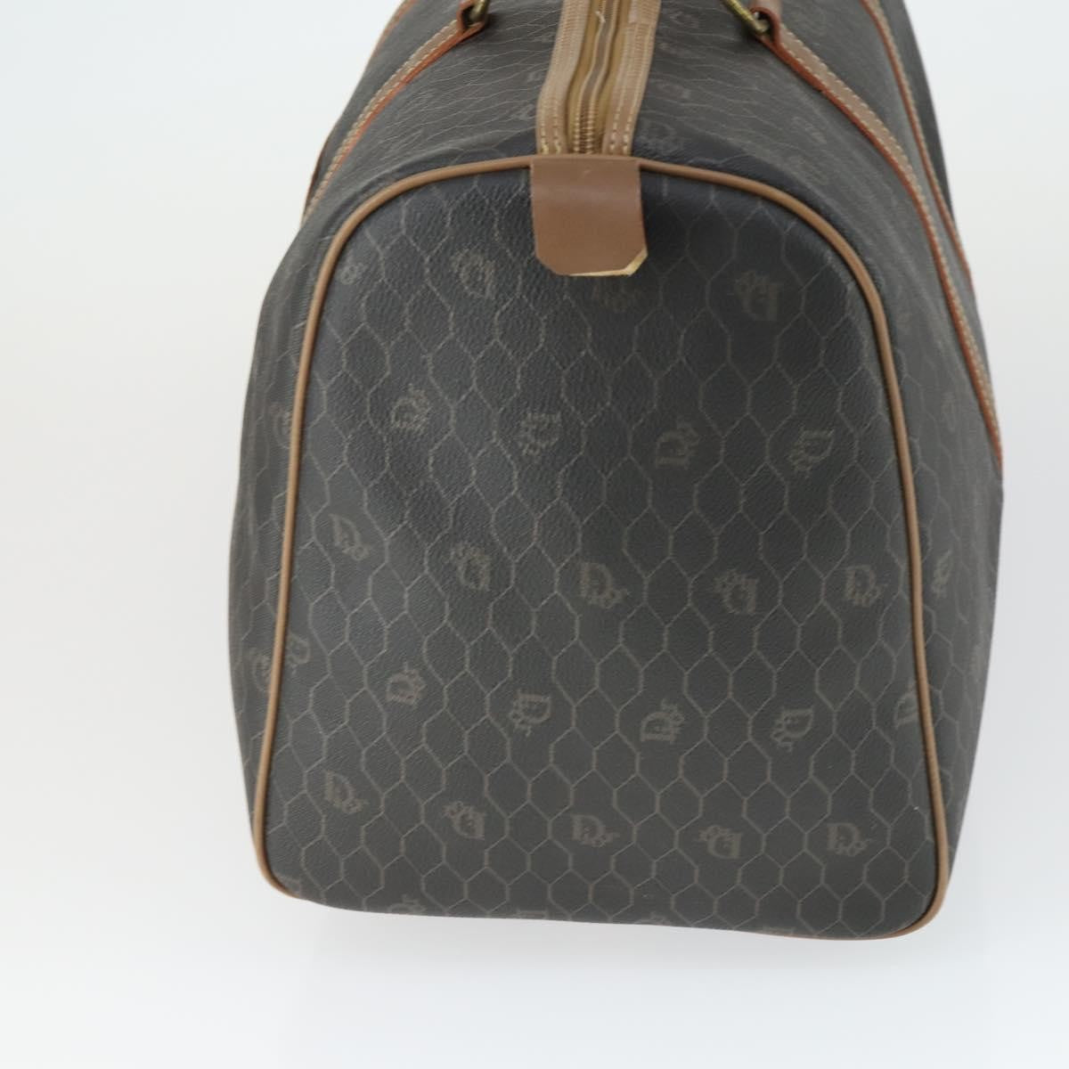 Christian Dior Vintage Honeycomb Boston Bag Canvas And Leather Black Canvas Travel Bag Bag (Pre-Owned)