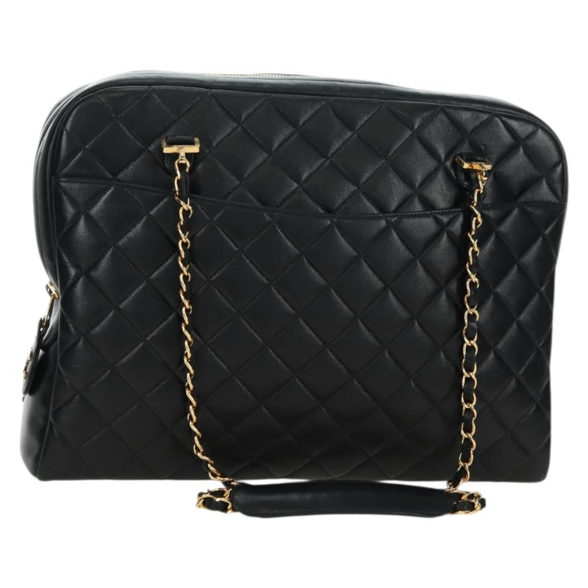 Chanel Vintage Zip Chain Shoulder Bag Quilted Lambskin Black Leather Shoulder Bag Bag