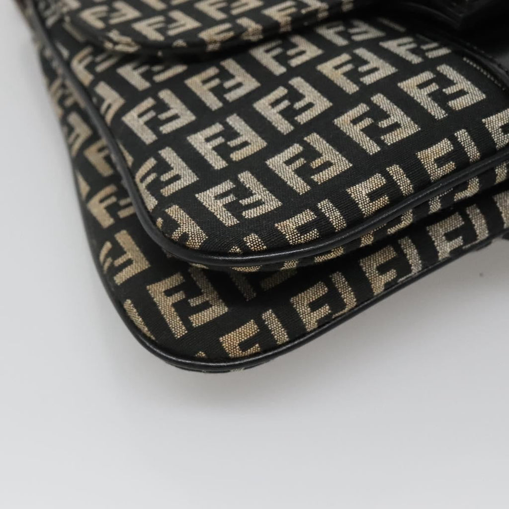 Fendi Buckle Flap Shoulder Bag Zucchino Canvas Black Canvas Shoulder Bag Bag