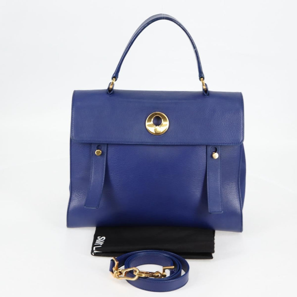 Saint Laurent Muse Two Bag Leather With Canvas Blue Leather Shoulder Bag Bag (Pre-Owned)