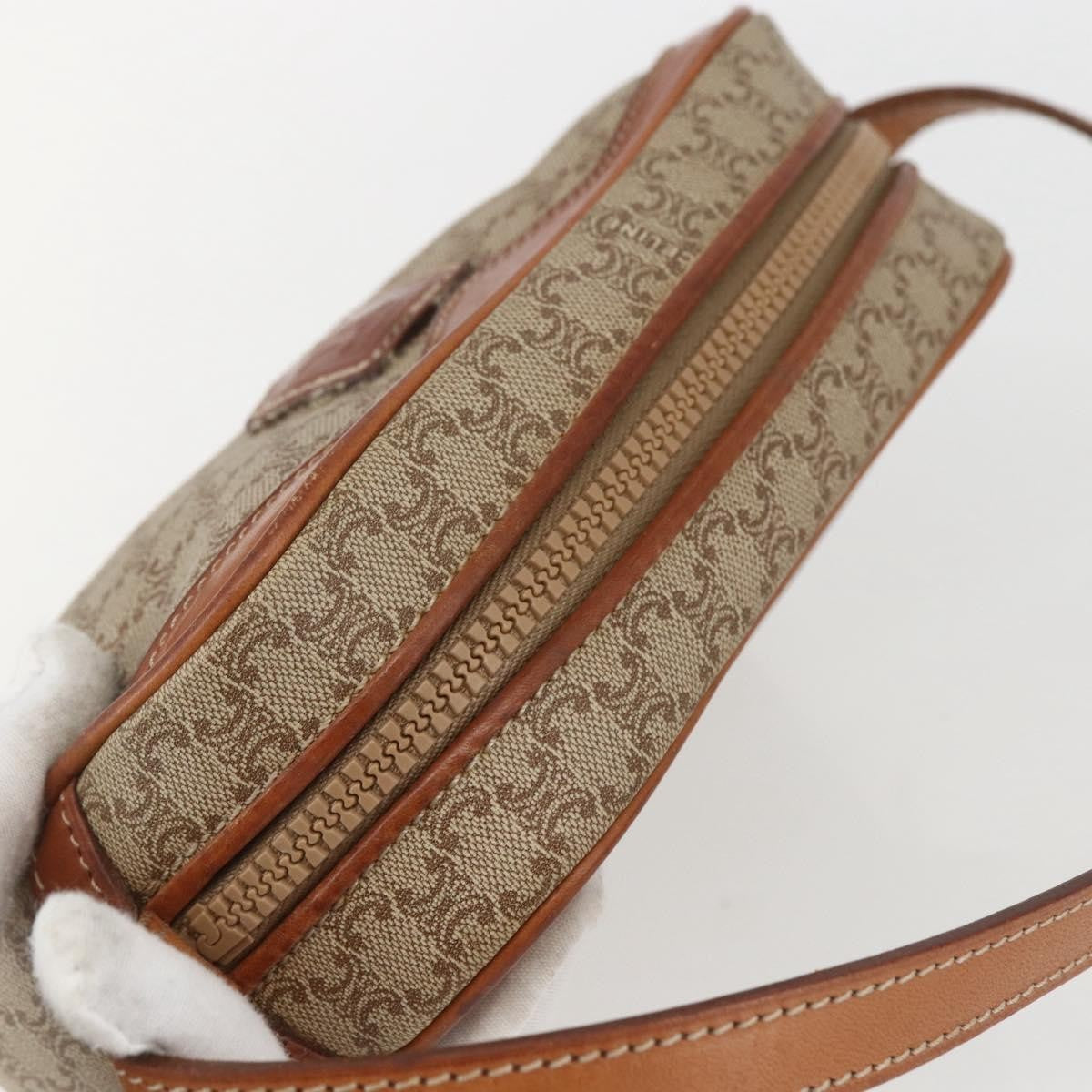 Celine Vintage Macadam Shoulder Bag Canvas And Leather Beige Canvas Shoulder Bag Bag