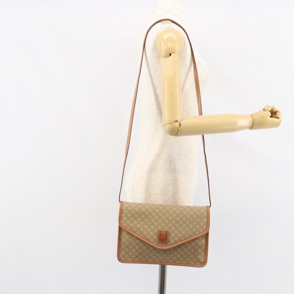 Celine Vintage Macadam Shoulder Bag Canvas Beige Canvas Shoulder Bag Bag