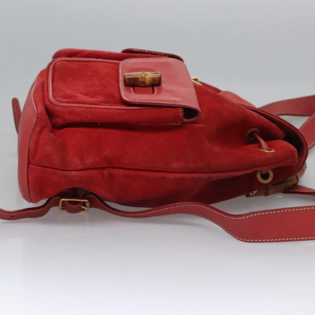 Gucci Vintage Bamboo Backpack Suede And Leather Red Suede Backpack Bag (Pre-Owned)