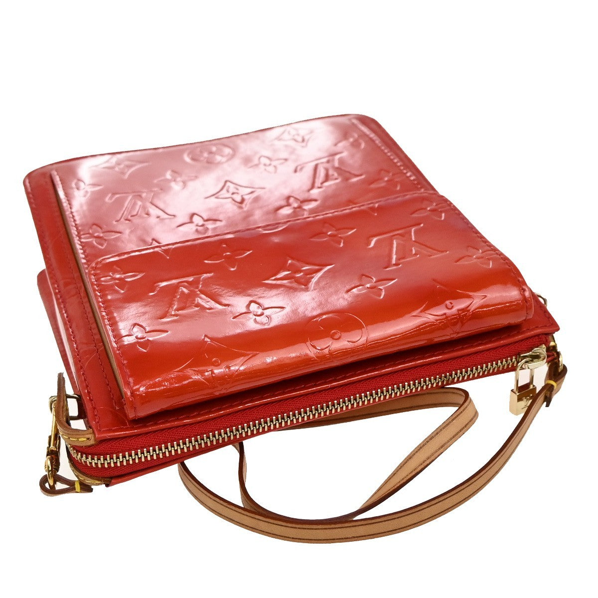 Louis Vuitton Mott Handbag Monogram Vernis Red Patent_Leather Clutche & Pouche Bag