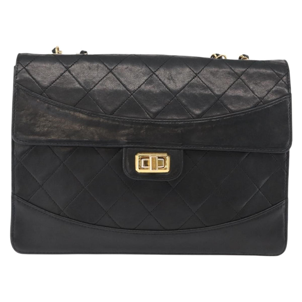 Chanel Vintage Mademoiselle Lock Trapezoid Flap Bag Quilted Lambskin Black Leather Shoulder Bag Bag
