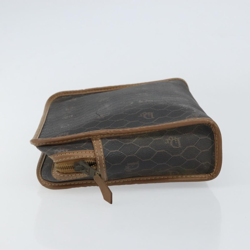 Christian Dior Vintage Honeycomb Zip Pouch Canvas And Leather Black Canvas Clutche & Pouche Bag (Pre-Owned)