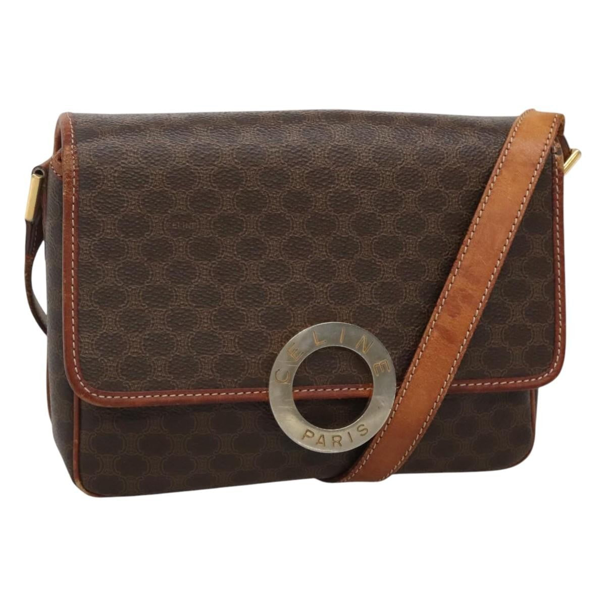 Celine Vintage Macadam Shoulder Bag Canvas And Leather Brown Canvas Shoulder Bag Bag