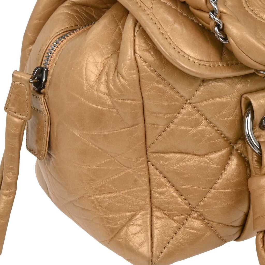 Chanel Lady Braid Flap Tote Quilted Distressed Lambskin Gold Leather Handbag