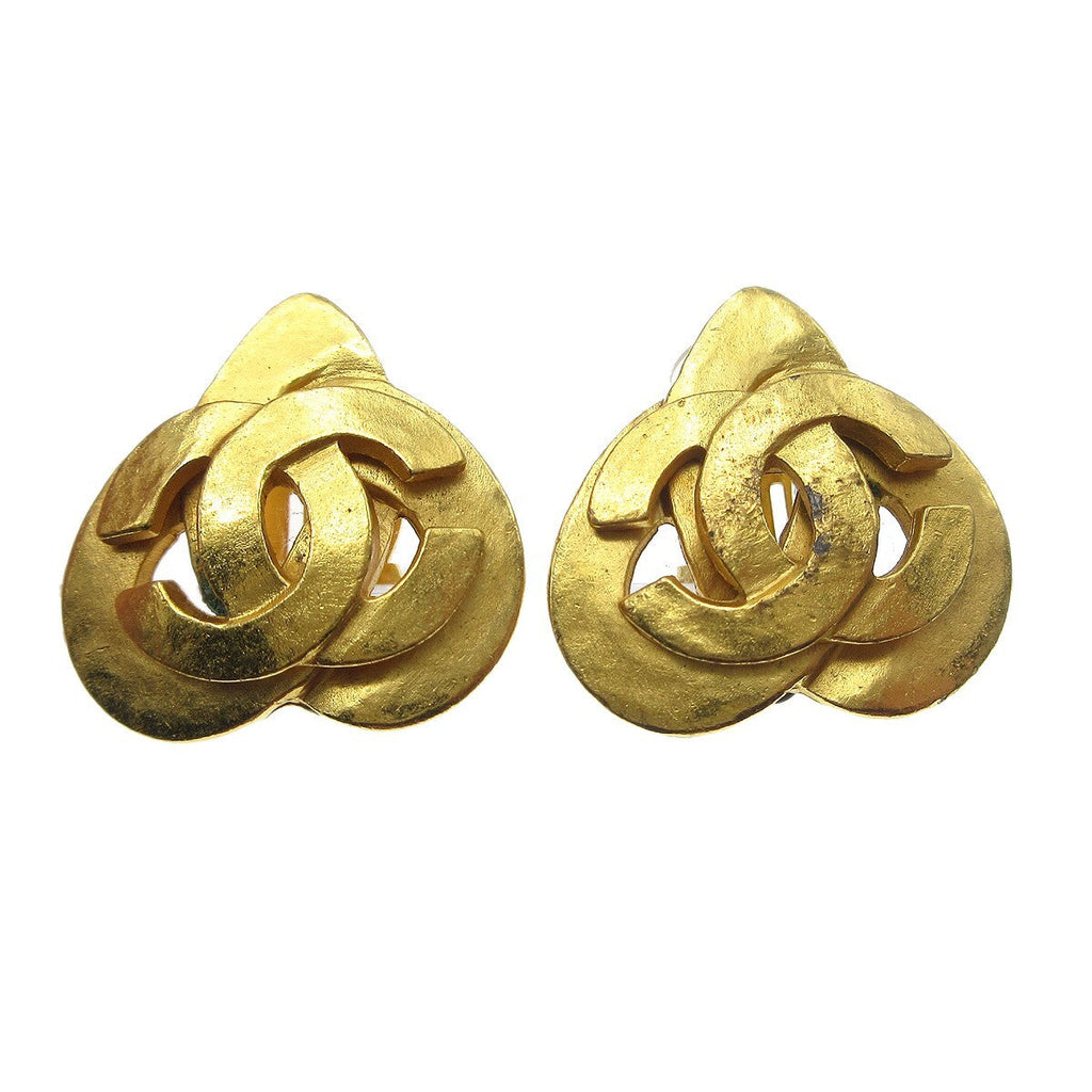 Chanel Cc Logo Heart Gold-Plated Gold Gold_Plated Earrings Jewelry