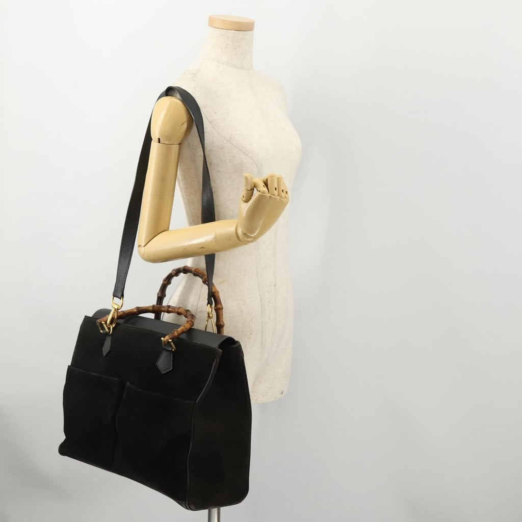 Gucci Vintage Diana Bamboo Top Handle Tote Ostrich Black Suede Tote Bag Bag (Pre-Owned)