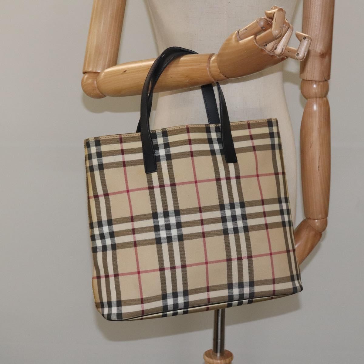 Burberry Nova Check Tote Canvas Check Pattern Beige Canvas Tote Bag