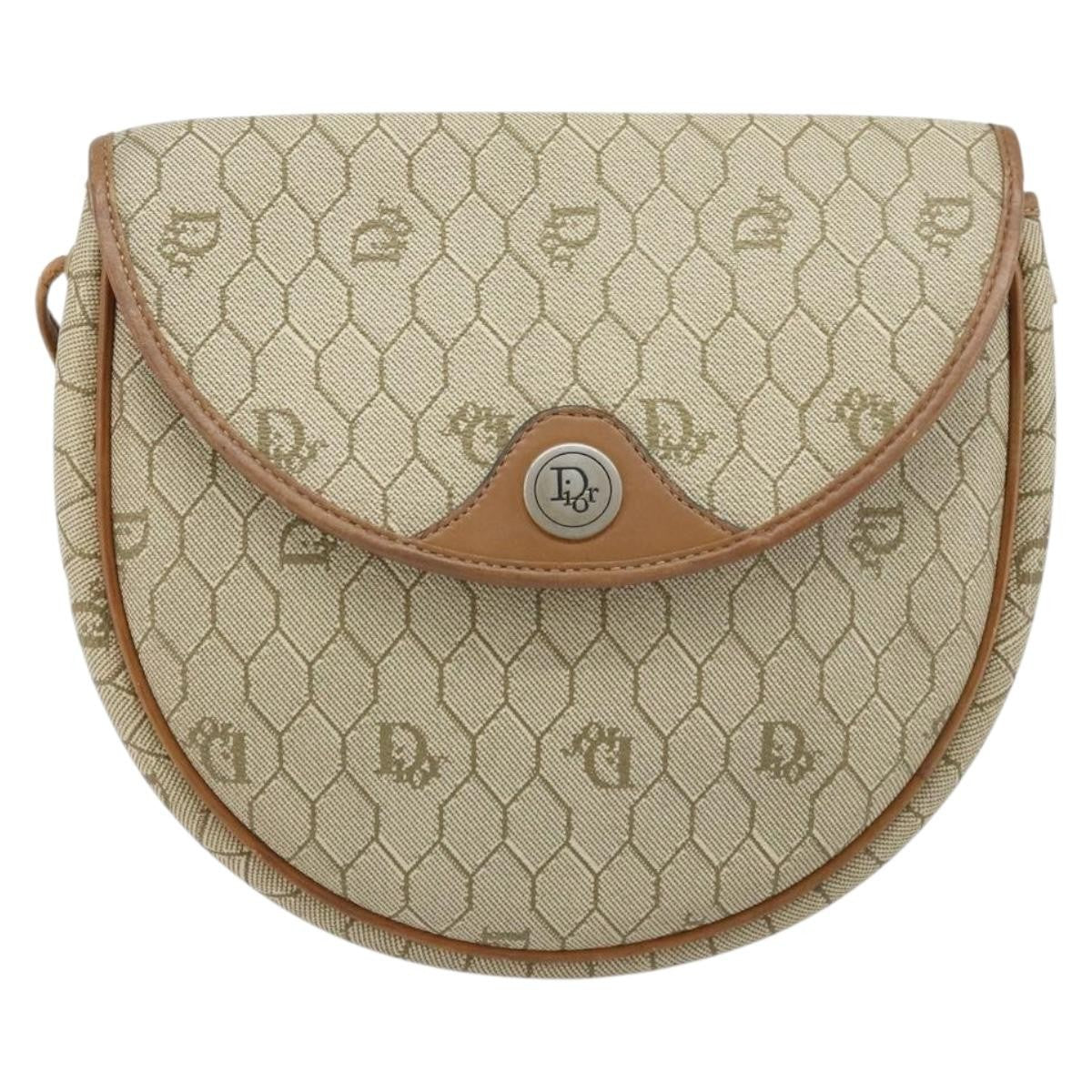Christian Dior Vintage Honeycomb Shoulder Bag Canvas And Leather Beige Canvas Shoulder Bag Bag (Pre-Owned)