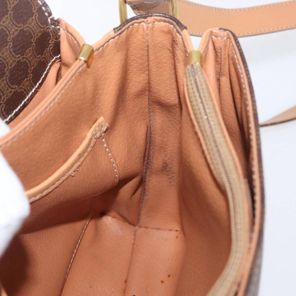 Celine Vintage Macadam Shoulder Bag Canvas And Leather Brown Canvas Shoulder Bag Bag