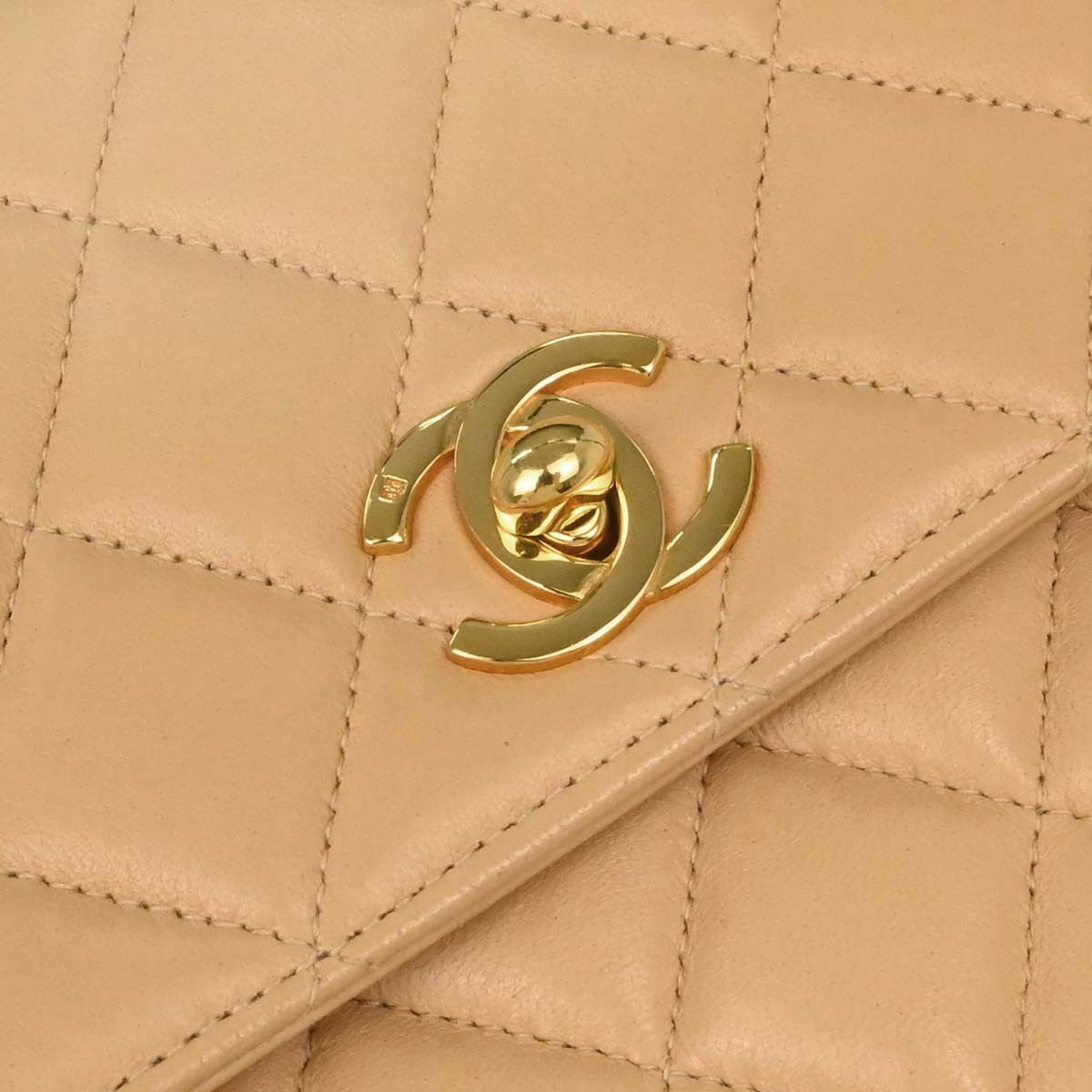 Chanel Vintage Top Handle Flap Bag Quilted Lambskin Beige Leather Handbag