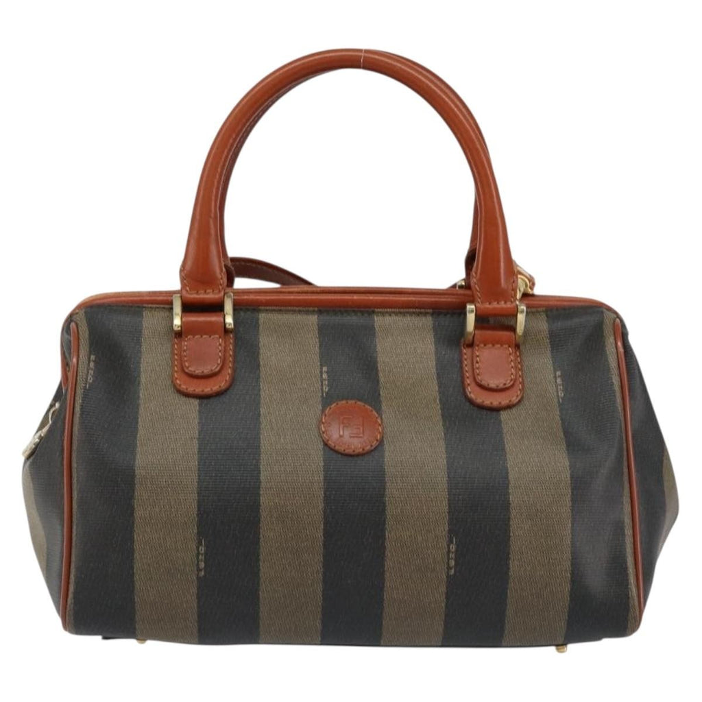 Fendi Vintage Pequin Convertible Boston Bag Coated Canvas Black Canvas Handbag