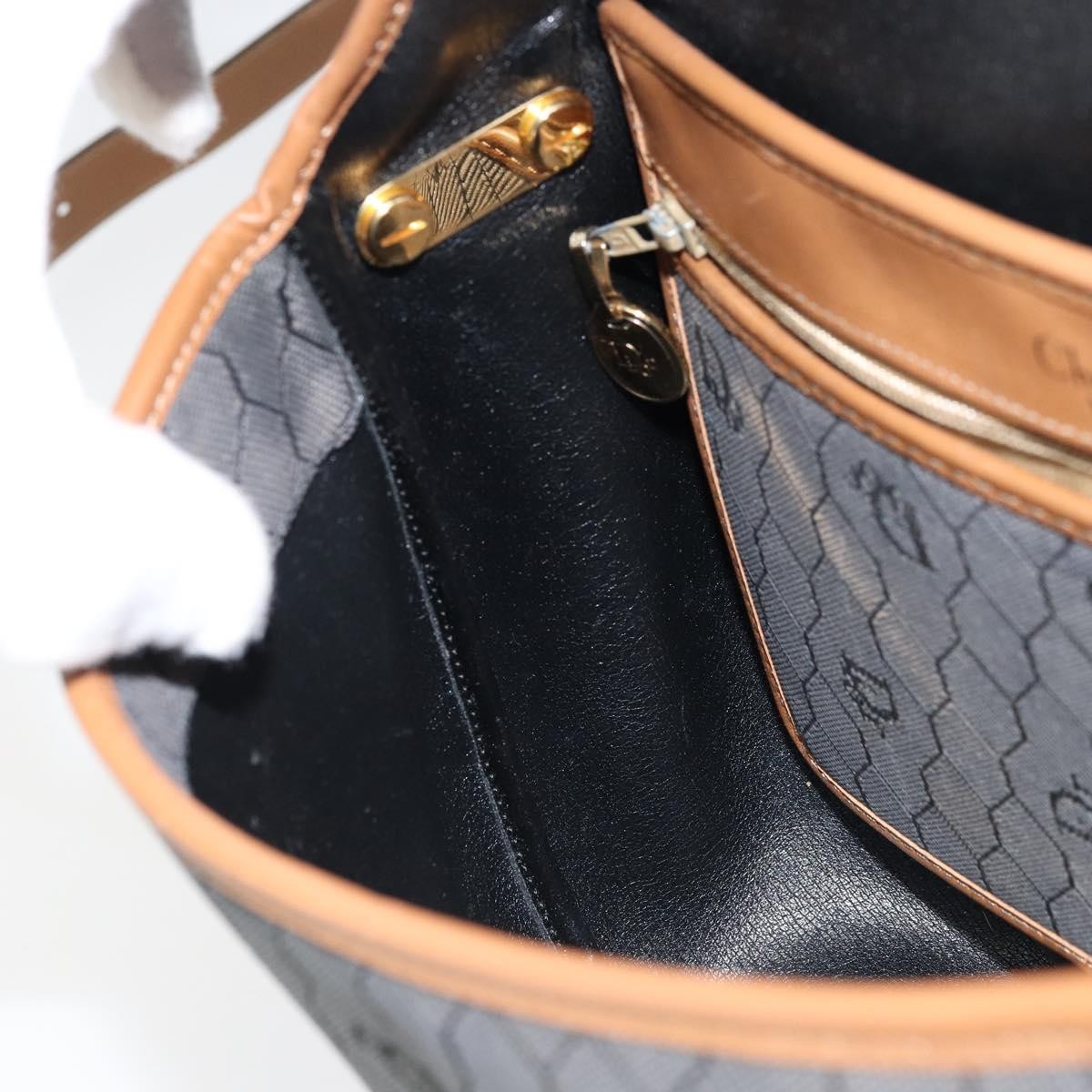 Christian Dior Vintage Honeycomb Flap Crossbody Bag Canvas And Leather Black Canvas Shoulder Bag Bag (Pre-Owned)
