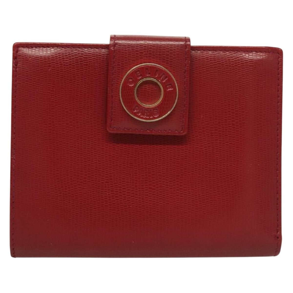 Celine Circle Logo Compact Wallet Leather Red Leather Wallets Accessory