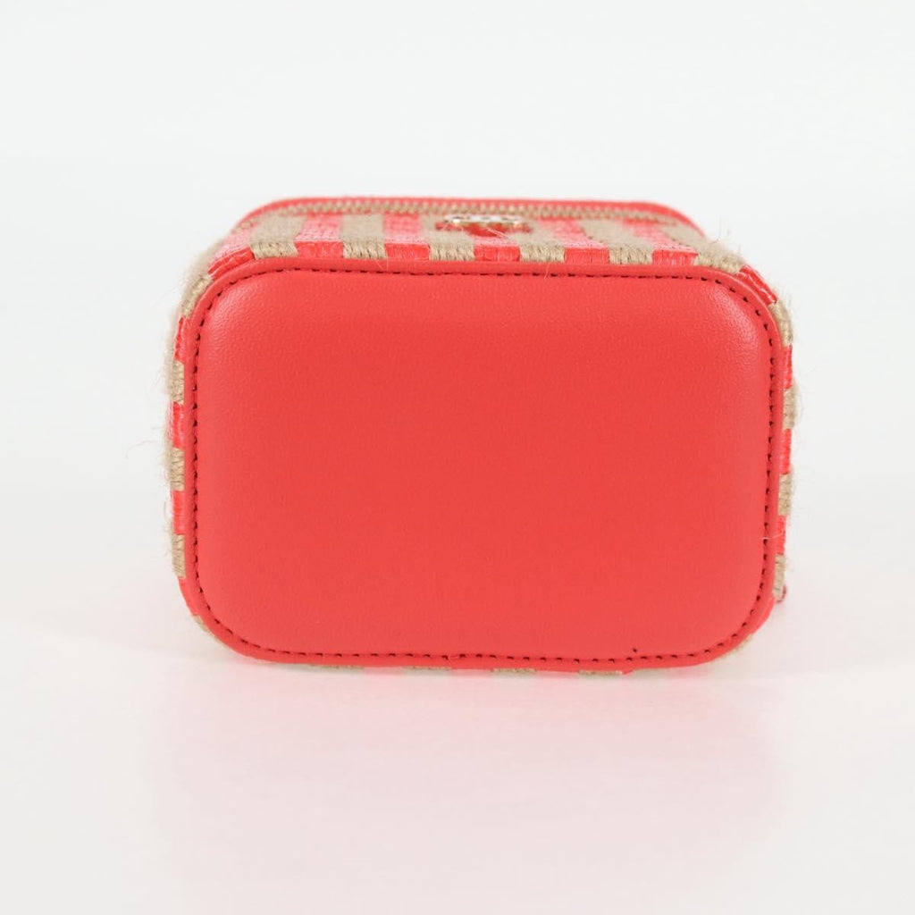 Chanel Classic Vanity Case With Chain Striped Raffia And Jute Red Canvas Shoulder Bag Bag