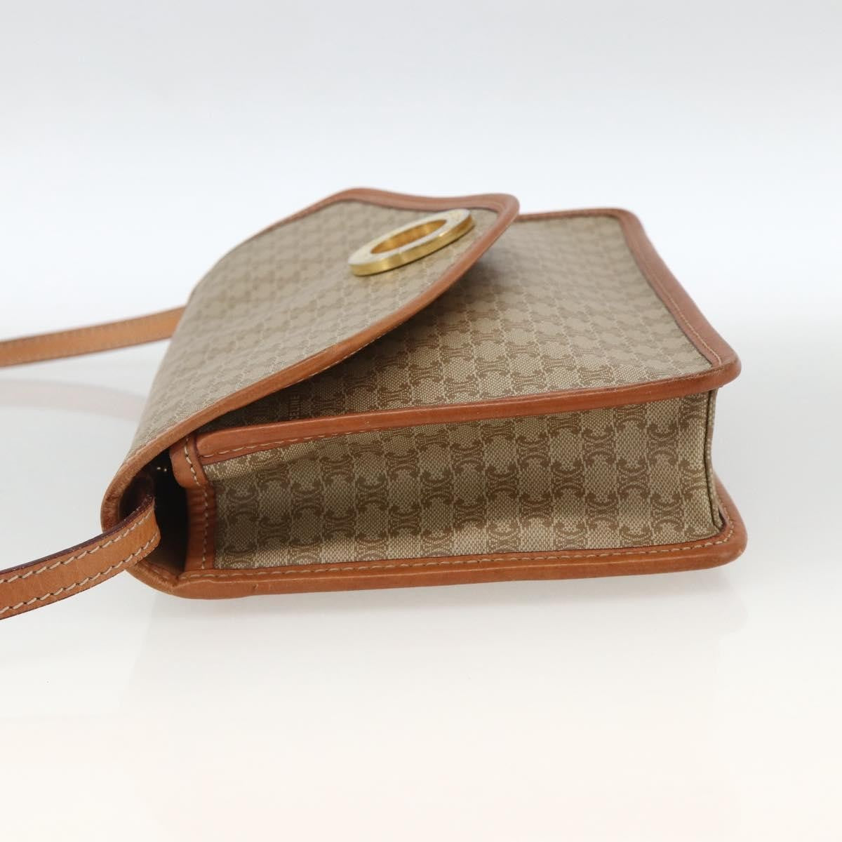 Celine Vintage Macadam Circle Logo Shoulder Bag Canvas And Leather Beige Canvas Shoulder Bag Bag